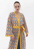 Bayan Çok Renkli Kemerli Loose-Fit Kimono