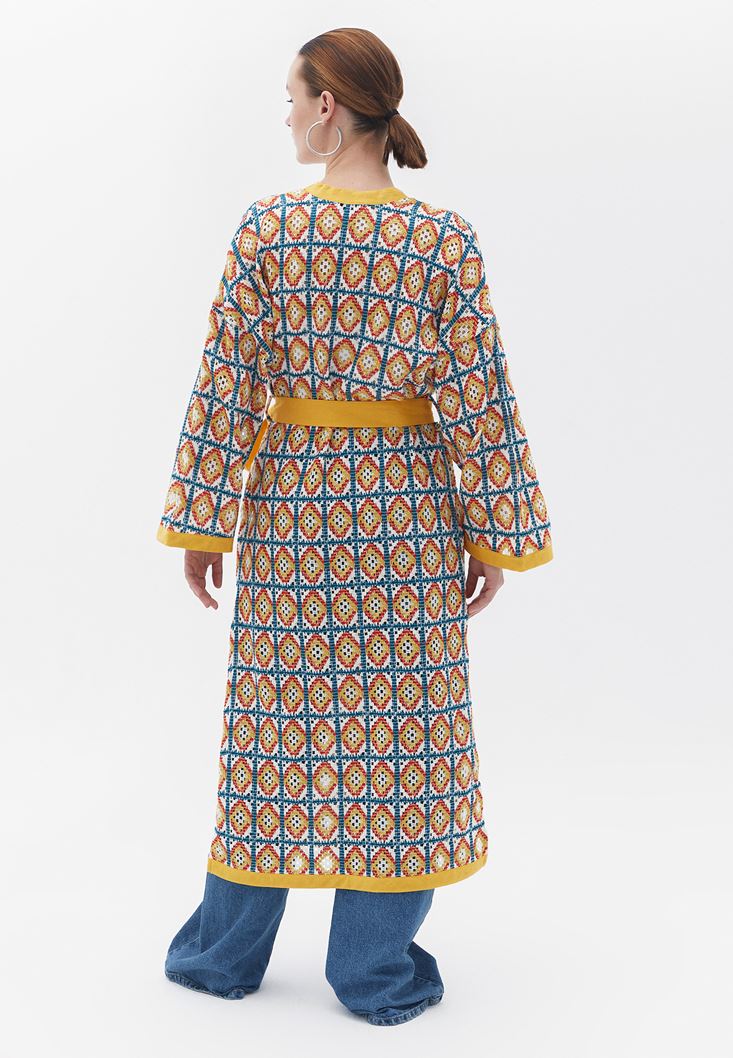 Women Mixed Loose Fit Kimono with Belt