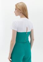 Bayan Yeşil Korse Detaylı Crop Tişört