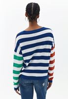 Women Mixed Loose Fit Striped Sweater