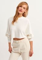 Women Cream Oversize Crop Knitwear