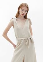 Women Beige Culotte Jumpsuit with Belt Detail