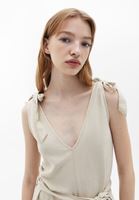 Women Beige Culotte Jumpsuit with Belt Detail