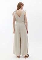 Women Beige Culotte Jumpsuit with Belt Detail