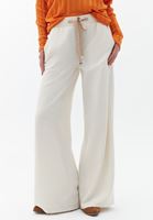 Women Cream Mid Rise Wide Leg Pants