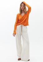 Women Cream Mid Rise Wide Leg Pants