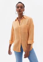 Women Orange Oversize Shirt with Pocket