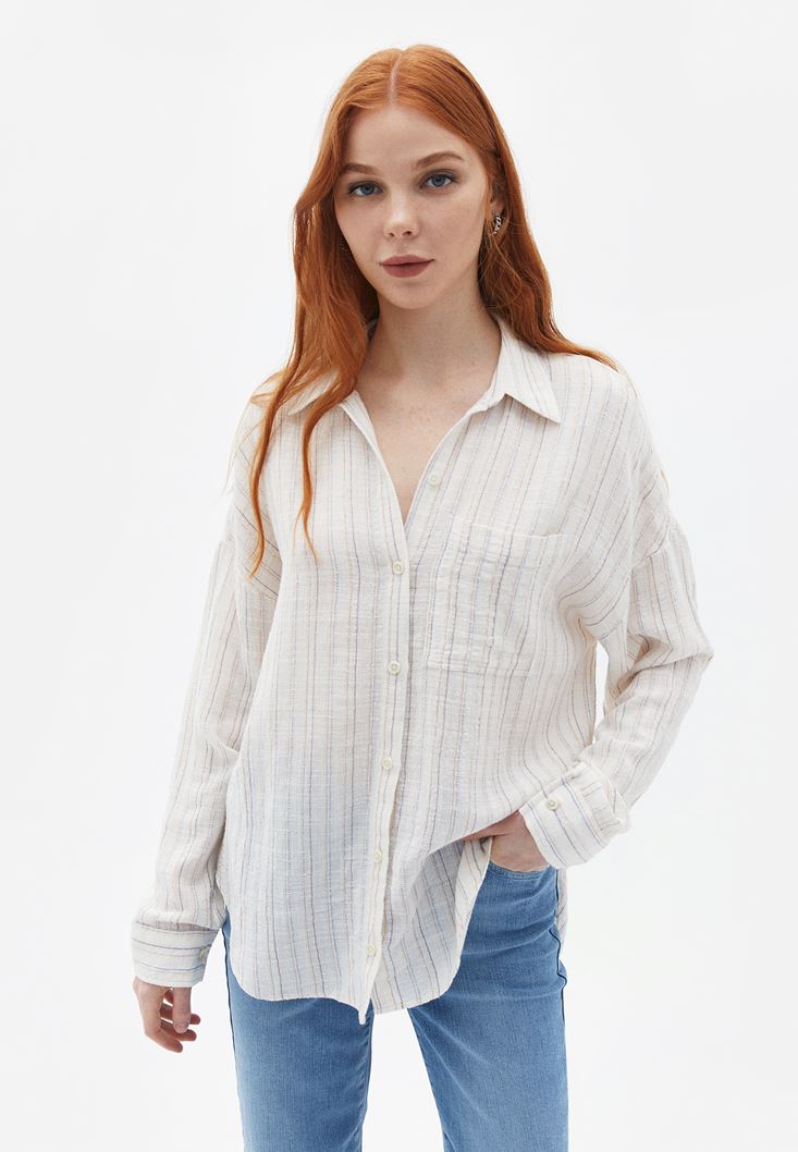 Women Mixed Oversize Shirt with Pocket