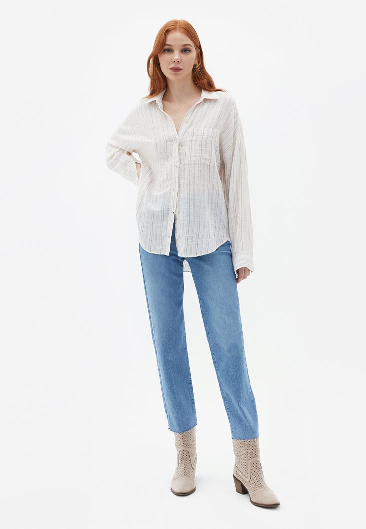 Women Mixed Oversize Shirt with Pocket