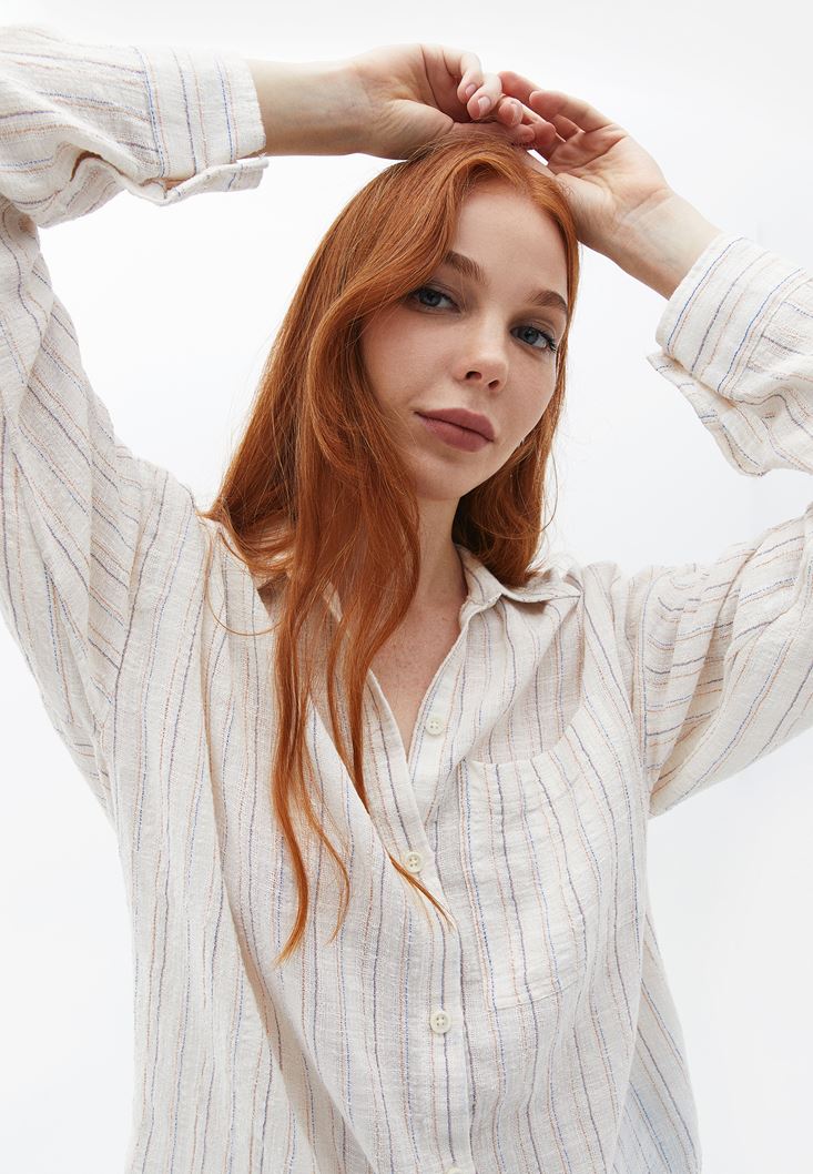 Women Mixed Oversize Shirt with Pocket