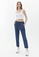 Bayan Mavi Yüksek Bel Carrot-Fit Pantolon