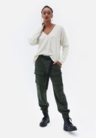 Women Khaki Cargo Pants with Belt Detail