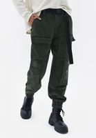 Women Khaki Cargo Pants with Belt Detail