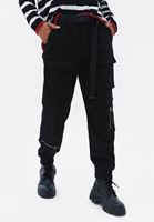 Women Black Cargo Pants with Belt Detail