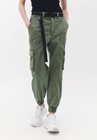 Women Khaki Mid Rise Cargo Pants with Belt