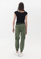 Women Khaki Mid Rise Cargo Pants with Belt