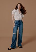 Yüksek Bel Wide-Leg Denim Pantolon