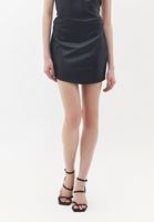 Women Silver Mini Skirt with Asymmetrical Cut