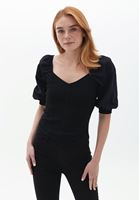 Women Black Knitwear with Puff Sleeves