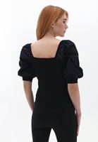 Women Black Knitwear with Puff Sleeves