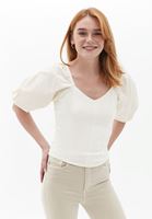 Women Beige Knitwear with Puff Sleeves