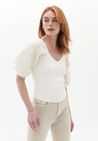 Women Beige Knitwear with Puff Sleeves