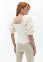 Women Beige Knitwear with Puff Sleeves