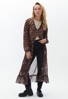 Women Mixed Tulle Kimono with Button Detail