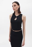 Women Black Crop Singlet with Cut Out Detail