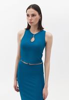 Women Blue Crop Singlet with Cut Out Detail