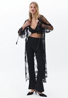 Women Black Embroidered Tulle Kimono