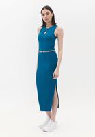 Women Blue Midi Skirt with Slit Detail