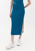 Women Blue Midi Skirt with Slit Detail