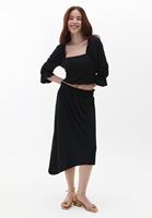 Women Black Midi Skirt with Asymmetrical Cut