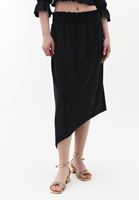 Women Black Midi Skirt with Asymmetrical Cut