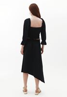 Women Black Midi Skirt with Asymmetrical Cut