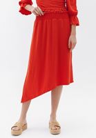 Women Red Midi Skirt with Asymmetrical Cut