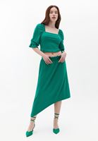 Women Green Midi Skirt with Asymmetrical Cut