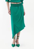 Women Green Midi Skirt with Asymmetrical Cut