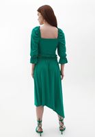 Women Green Midi Skirt with Asymmetrical Cut