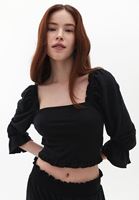 Women Black Crop Blouse with Square Neck