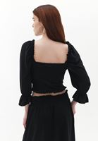 Women Black Crop Blouse with Square Neck