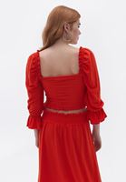 Women Red Crop Blouse with Square Neck