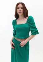 Women Green Crop Blouse with Square Neck