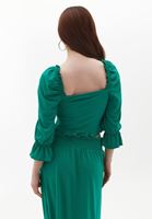 Women Green Crop Blouse with Square Neck