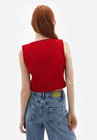 Women Red Crop Waistcoat with Buttons