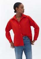 Women Red Cotton Loose Fit Shirt