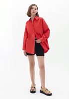 Women Red Oversize Shirt with Pocket