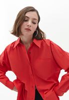 Women Red Oversize Shirt with Pocket