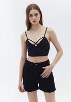 Women Black Crop Top with Pipe Seam Detail